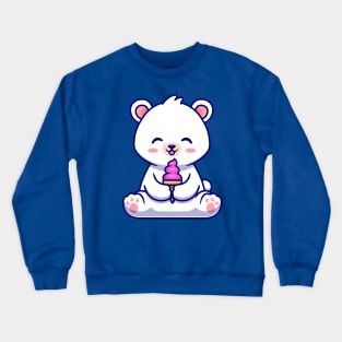 Cute Polar Bear Eating Ice Cream Cone Cartoon Crewneck Sweatshirt